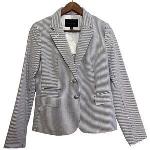 New Banana Republic Blazer Womens 8 Gray White Cotton Stretch Seersucker Jacket